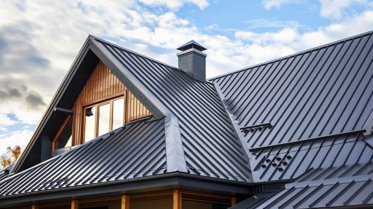 Bayraklı EPDM Kauçuk Çatı – antrasit kenet sistem metal çatıyla kaplanmış müstakil ev